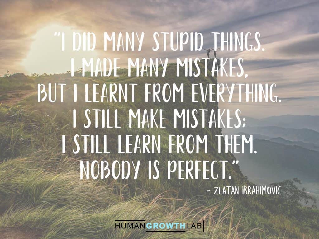 Zlatan Ibrahimovic quote on learning from your mistakes - "I did many stupid things.  I made many mistakes,  but I learnt from everything.  I still make mistakes;  I still learn from them.  Nobody is perfect."