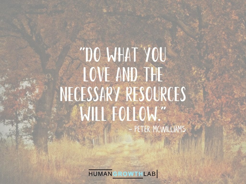 Peter McWilliams quote on doing what you love and resources following - "Do what you  love and the  necessary resources  will follow."