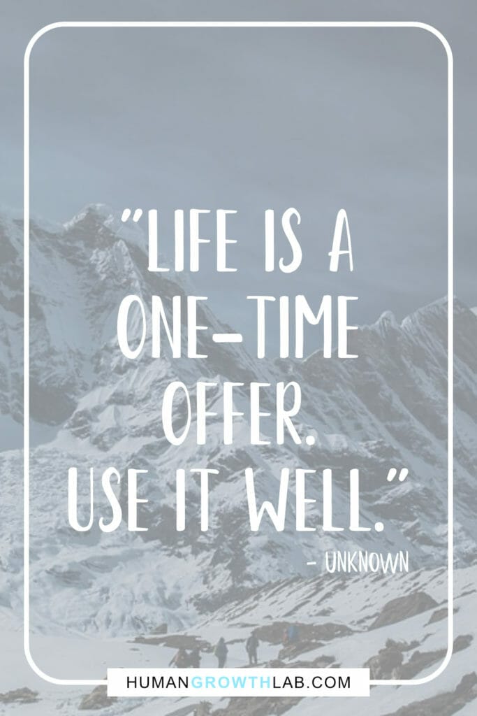 Quote on using life well and only getting to live once - "Life is a  one-time  offer.  use it well."