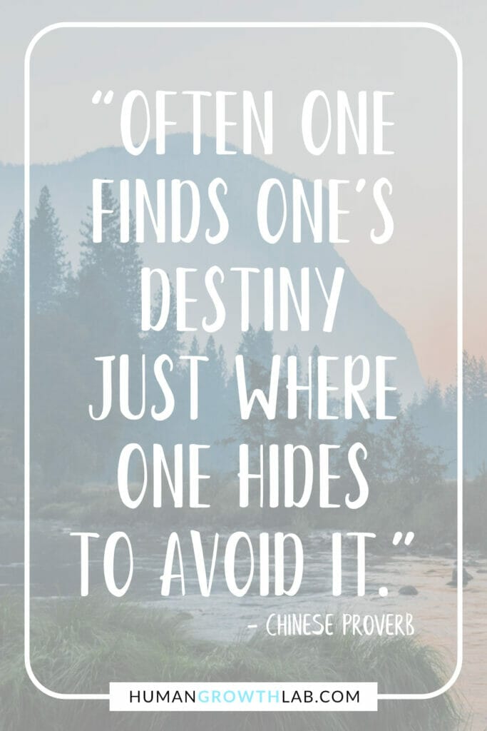 Chinese proverb on success - “Often one finds one’s destiny just where one hides to avoid it.”