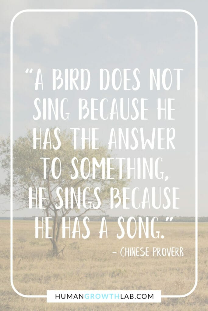 Chinese saying about success - “A bird does not sing because he has the answer to something, he sings because he has a song.”