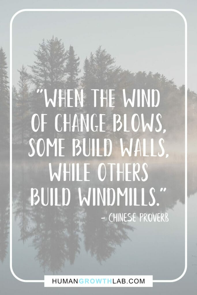 Chinese saying on success 10 - "When the wind  of change blows,  some build walls,  while others  build windmills."