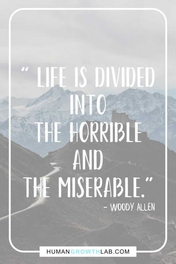 Woody Allen quote on life sucking - “ Life is divided  into  the horrible  and  the miserable.”