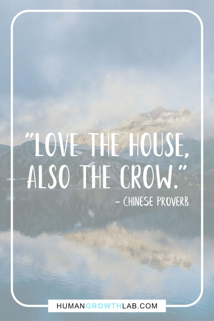 Chinese quote about love - "Love the house, also the crow."